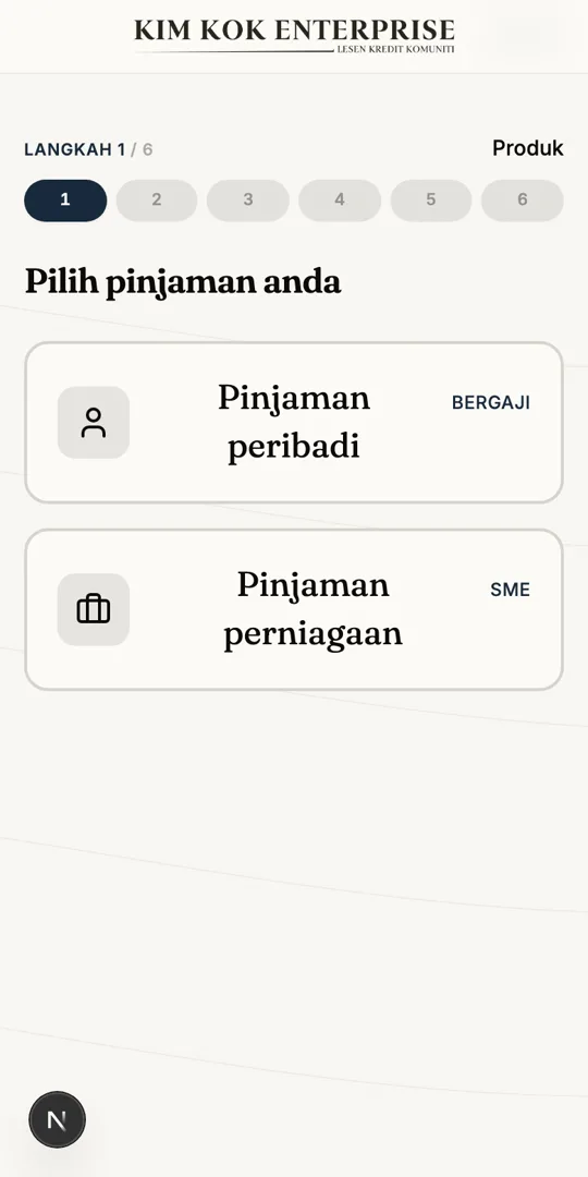 Skrin sebenar borang permohonan Kim Kok.